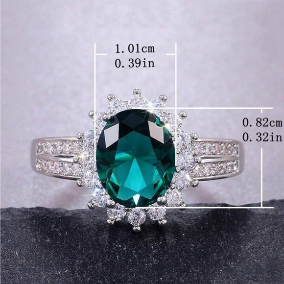 Engagement Oval Cut Emerald CZ Ring in Sterling Silver - Picture 8 of 13